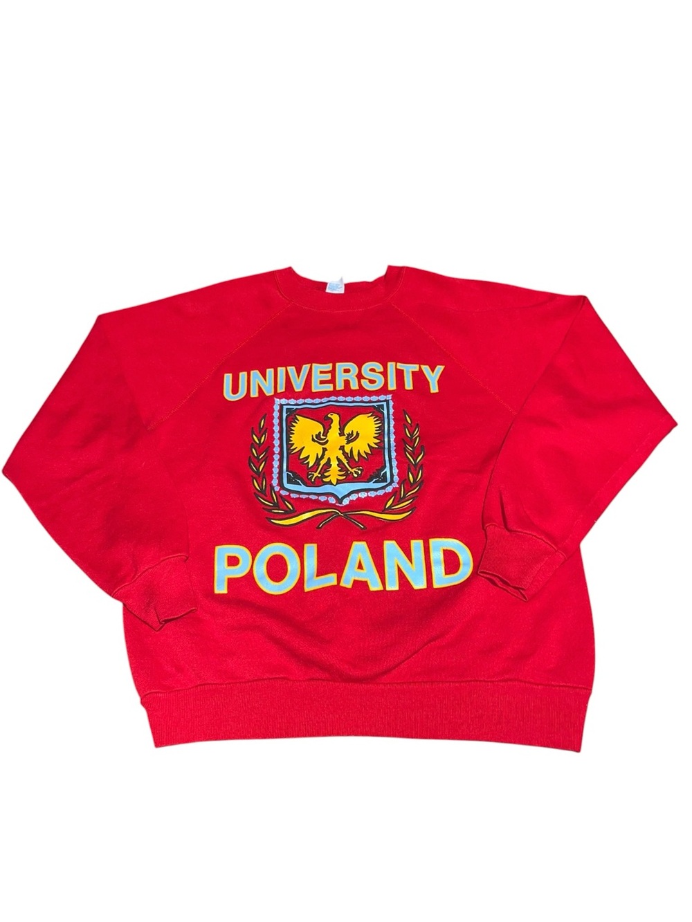 VTG 80s University Poland Red Crewneck Sweater Sweatshirt Large Tultex USA